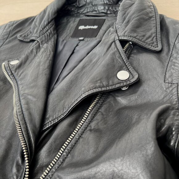 Madewell Classic Washed Black Leather Moto Jacket / Silver Hardware Large - Picture 5 of 15